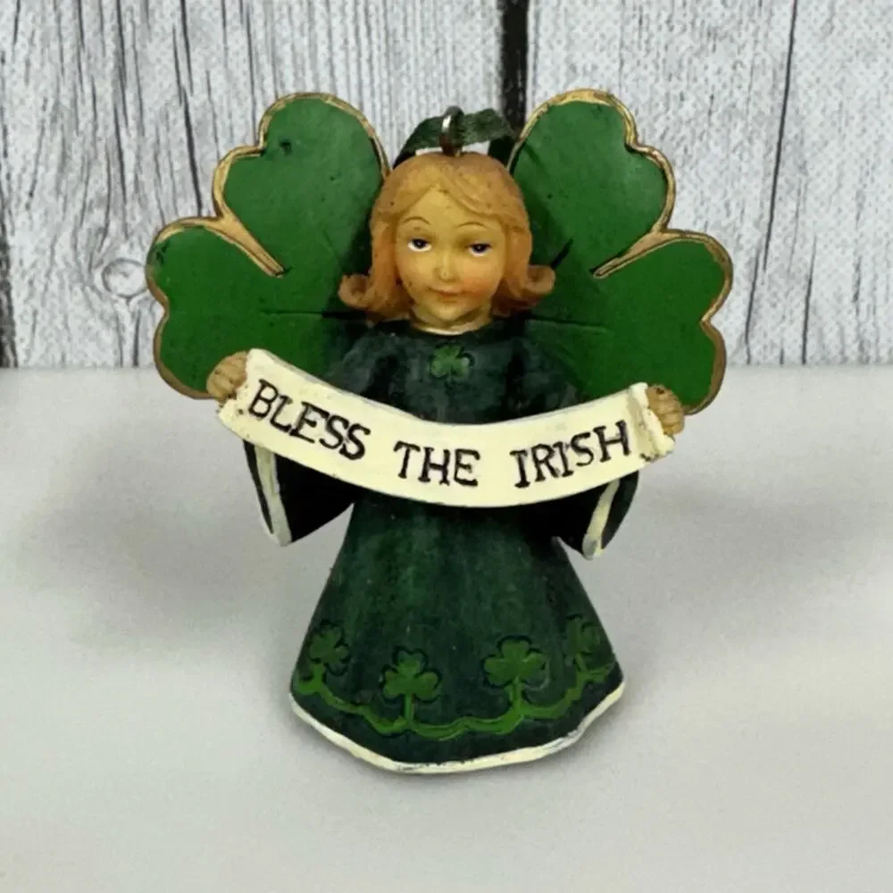 Vtg Bless The Irish Girl Angel Ornament Holiday Christmas, St. Patrick’s Day 